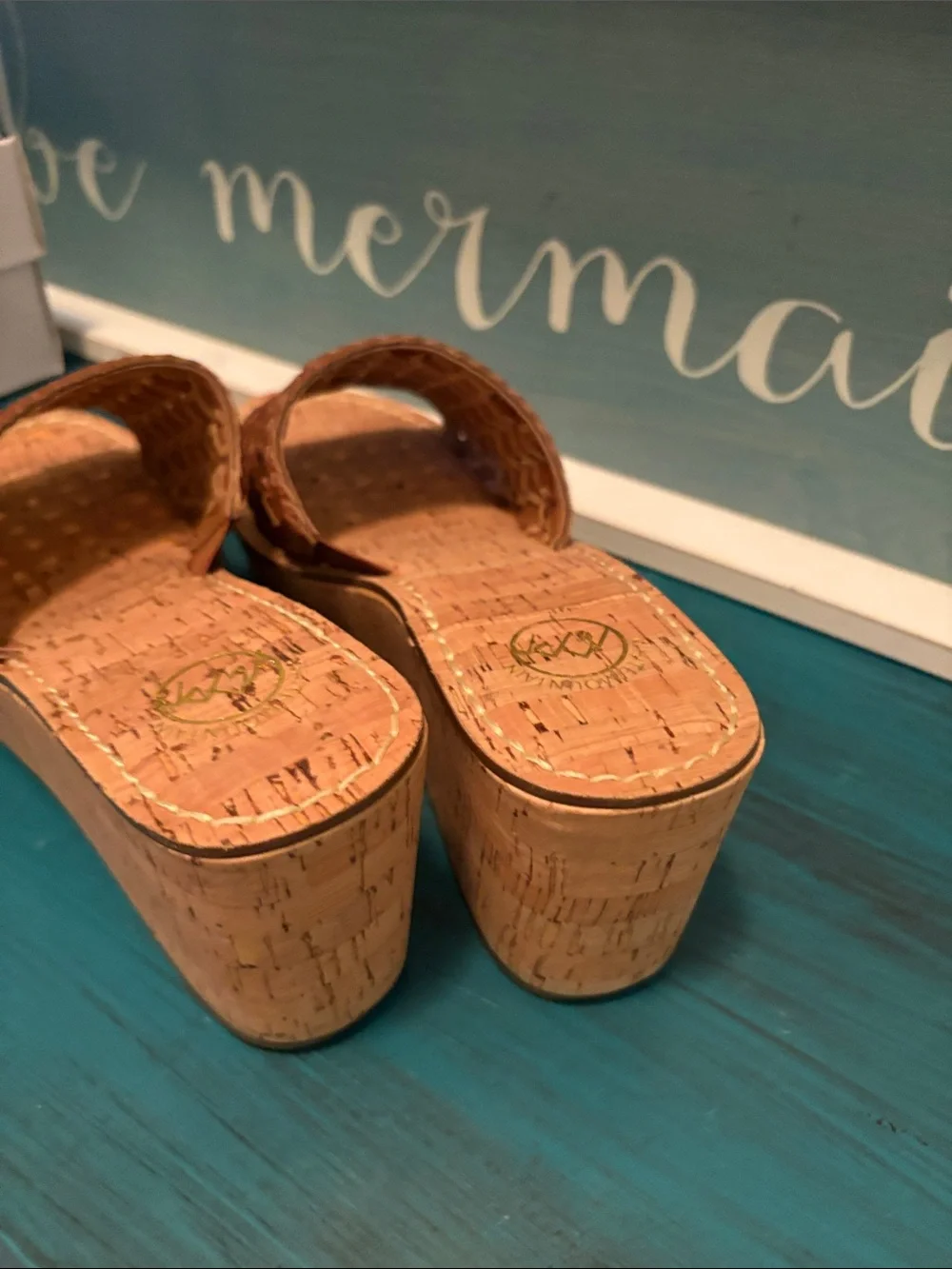 White Mountain Brown Woven Cork Wedge Slides
